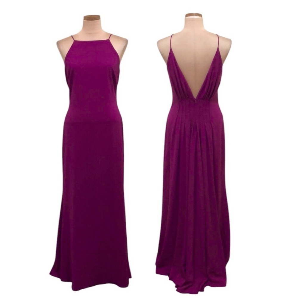 Badgley Mischka Rebecca Formal Maxi Dress Size 8 Fuchsia Purple Pleated Gown